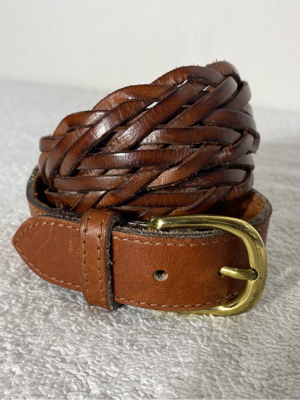 Vintage 90s Brown Woven Leather Braided Belt Indie Grunge Retro